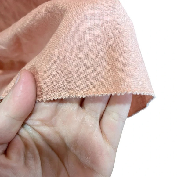 DOWNEAST ~ Peach Peasant Top with Ruffle Details and Puff Sleeves Linen Blend - Picture 3 of 9